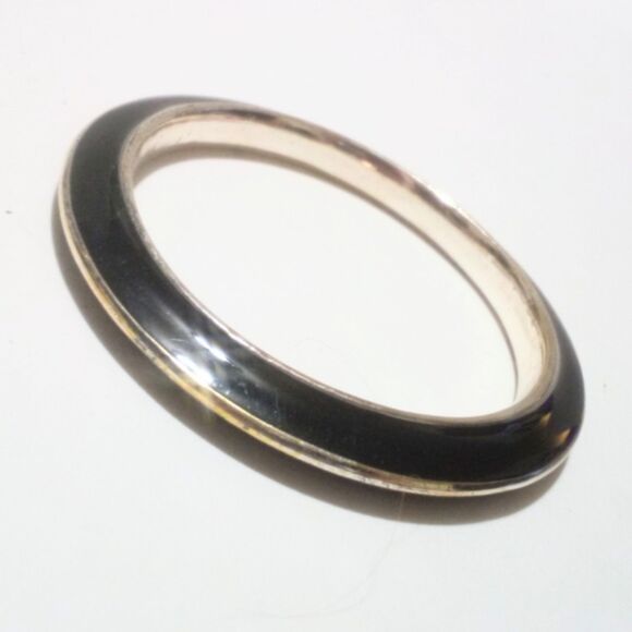 Gold Tone Black Enamel Bangle Bracelet - Picture 2 of 4